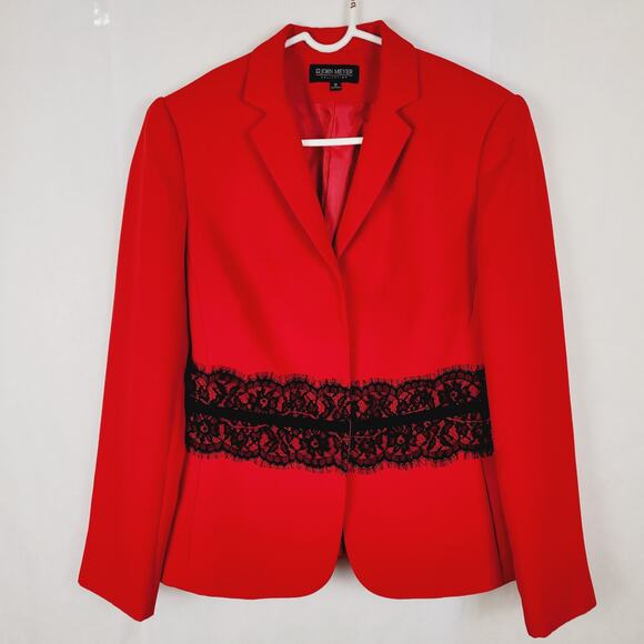 John Meyer Collection red black lace tailored snap button blazer jacket Sz 10 - Picture 1 of 11